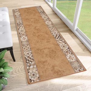 Tapiso Antislip Rubber Loper Vloerkleed Mat Bruin Beige Oriental Gang Woonkamer Rubbermat Tapijt Maat- 80x650