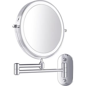 Make-up spiegel wand 5x vergrotend met dimbare LED verlichting chroom