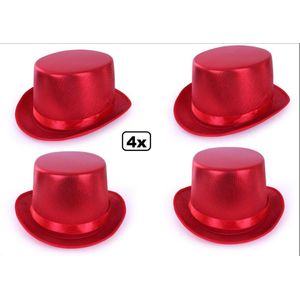 4x Hoge hoed metallic rood