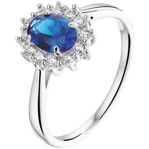 Ring Zirkonia En Synthetische Saffier Zilver Gerhodineerd