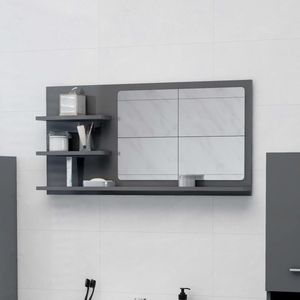 The Living Store Wandspiegel - Hoogglans grijs - 90 x 10.5 x 45 cm - Drie schappen