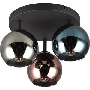 LED Plafondspot - Plafondverlichting - Torna Seldy - E14 Fitting - 3-lichts - Rond - Zwart met Multicolor Glas