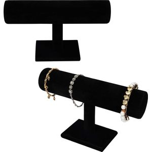 Belle Vous Zwart Velours T-Bar Armbanden Sieraden Display Standaard (2Pak) – Vertoon Huis Organiser Houder Rek Voor Sieraden, Horloges, Kettingen en Bangles