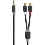 Nedis Stereo-Audiokabel - 3,5 mm Male - 2x RCA Female - Verguld - 0.20 m - Rond - Antraciet - Doos