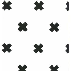 Fabs World | Zwart/witte kruisjes | Vliesbehang 0,53x10m