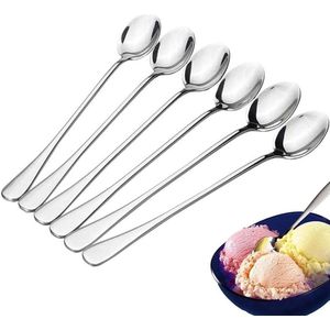 Lange lepels van roestvrij staal 6 stuks voor cocktails yoghurt en desserts