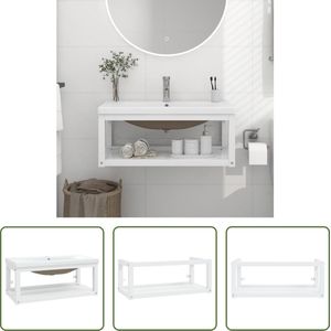 The Living Store Wandgemonteerd Wastafelframe - Wit - Gepoedercoat IJzer - 79 x 38 x 31 cm - Inclusief 1 x Inbouwwastafel - Wit - Keramiek - 81 x 39.5 x 18.5 cm