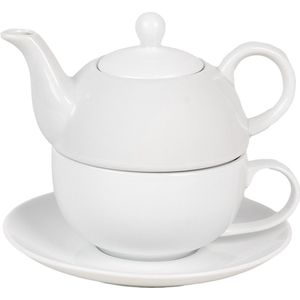 Clayre & Eef Tea for One 350 ml Wit Keramiek Theepot set