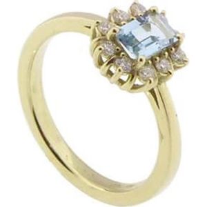 Gouden ring met aquamarijn en diamant