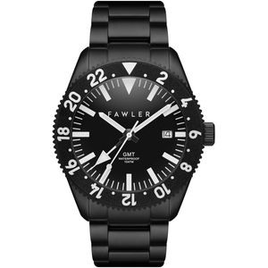 Fawler Métier Limited Edition Zwarte Roestvrijstalen GMT Horloge voor Mannen