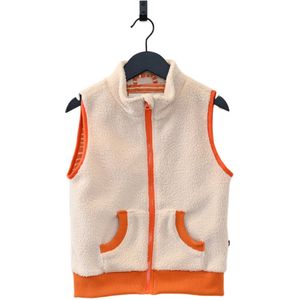 Ducksday - fleece bodywarmer voor kinderen - teddy sherpa - unisex - ecru - oranje - maat 134/140