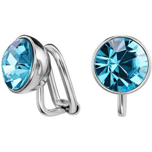 Traveller Clip Oorbellen - Oorclips Dames - Zilverkleurig - Blauw Kristal - Preciosa Crystals - Aquamarine - ø 10 mm - 157511