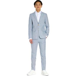 OppoSuits Daily Seer Sucker - Casual Tiener Pak - Voor Bruiloften, Schoolfeesten en Casual Chic - Inclusief Pantalon en Blazer - Blauw - Maat: EU 158/164 - 14 Jaar