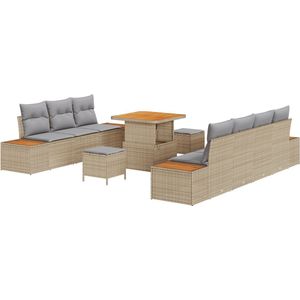 vidaXL - Set - van - 10 - Ligbedden - met - Kussens - Beige - Poly - Rattan - Acacia
