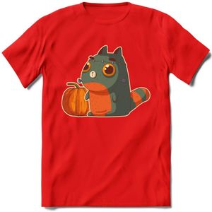 Frankenstein kat T-Shirt Grappig | Dieren katten halloween Kleding Kado Heren / Dames | Animal Skateboard Cadeau shirt - Rood - S