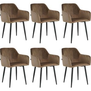Lina® Rio Eetkamerstoelen - Bruin - Set van 6 - Velvet
