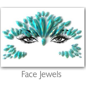 Festival Diamant Face Jewels (Turquoise) [Dots Strass Steentjes met zelfklevend Plaklaag - Sticker Diamantjes voor Lichaam en Gezicht - Festival tattoo set outfit diamand glitter - Juwelen Face Glitterstiften tattoos kinderen]