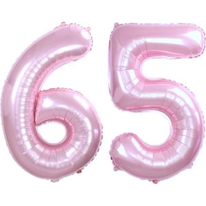 Ballon Cijfer 65 Jaar Roze Helium Ballonnen Verjaardag Versiering Cijfer Ballon Feest Versiering Met Rietje - 86Cm