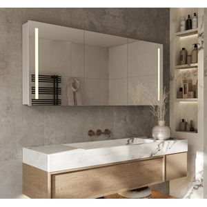 Aluminium badkamer spiegelkast met directe verlichting links en rechts, spiegelverwarming, stopcontact inclusief USB, make-up spiegel en sensor schakelaar 160×70 cm