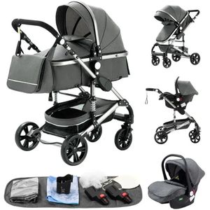 Rustive Luxe Kinderwagen 3 in 1 - Kwalitatieve Buggy - Maxi Cosi - Multifunctioneel - Inklapbaar - Incl. Autostoel - Grijs