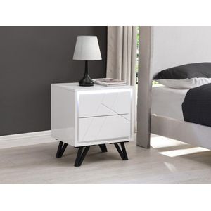 Vente-unique Set van 2 nachtkastjes met 2 lades - Met ledverlichting - Mdf - Wit gelakt - SALIANO L 48 cm x H 55 cm x D 40 cm