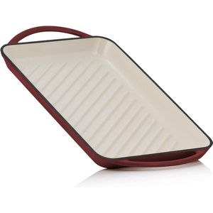 Gietijzeren grillplaat - Dark Cherry - 395 x 22 x 35 cm - geribbeld - rechthoekig - met handgrepen