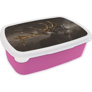 Broodtrommel Roze - Lunchbox - Brooddoos - Hert - Black - Gold - 18x12x6 cm - Kinderen - Meisje