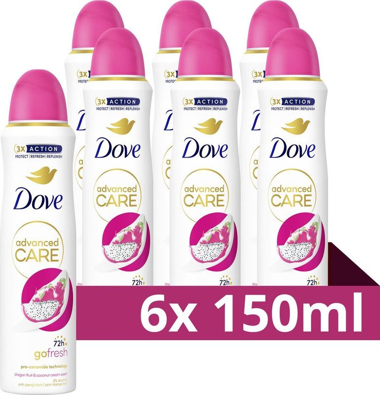Dove Advanced Care Go Fresh Anti-Transpirant Deodorant Spray - Dragon Fruit & Coconut Cream - 6 x 150 ml - Voordeelverpakking