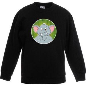 Kinder sweater zwart met vrolijke olifant print - olifanten trui - kinderkleding / kleding 98/104