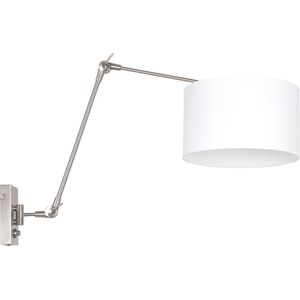 Moderne wandlamp Prestige chic | 1-lichts | draai- en kantelbaar | zilver / zwart | E27 fitting | staal geborsteld / chintz wit | Ø 30 cm kap | max. 50 cm hoog | met draaidimmer | woonkamer / slaapkamer