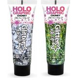 Toppers - Paintglow Chunky Glittergel voor lichaam en gezicht - 2 tubes - zilver en groen - 12 ml