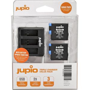 Jupio Value Pack: 2x Battery GoPro HERO8 AHDBT-801 1260mAh + Compact USB Triple Charger (update version)