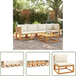 The Living Store Tuinmeubelset Massief Acaciahout - Modulair Ontwerp - Comfortabele Kussens - Beige - Robuust en Stabiel Tuinmeubels - Lounge Set - Acacia Hout - Outdoor Furniture - Tuinset - Comfortabele Stoel - Balkon Meubel