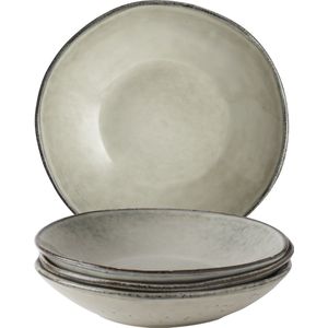 Dutch Rose Organic Diepe Borden set van 4 - Ø 23,5cm - Stoneware Handgemaakt - Creme