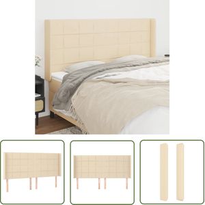 The Living Store Hoofdbord met randen 183x16x118/128 cm stof crèmekleurig - Hoofd Bord - Hoofdkussen - Bedroom Decor - Stoffen Headboard - Creme Kleur