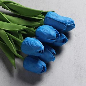 24 stks Kunstmatige Tulpen Real Touch Latex Nep Tulpen Boeketten Arrangement Bloemen voor Thuis Kamer Bruiloft Decoratie Feest Middelpunt Decor, Klein Blauw