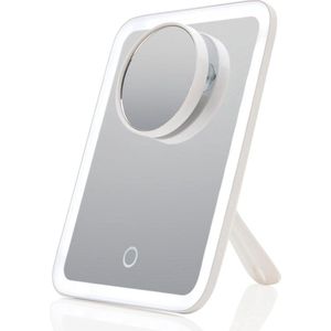 Make-up Spiegel - Spiegel Draagbare Oplaadbare LED Make-up Spiegel met 3 Lichtinstellingen 1x/10x Vergroting - Draadloze Verlichte Reis Vanity Mirror + Verstelbare Standaard (Aura Go 2)