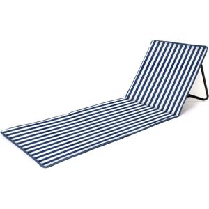 Opvouwbare Lichtgewicht Draagbare Strand Sun Mat met Verstelbare Rugleuning en Pocket voor Kostbaarheden - Blauwe strandstoel opvouwbaar