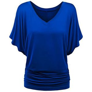 ASTRADAVI Damesmode - Top - Elegant V-hals shirt met vleermuismouwen - Batwing Blouse met met elastische zijkanten - Koningsblauw / Large