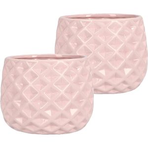 Set van 2 keramische bloempotten overpot Ø 13 cm - roze bloemen planten accessoires