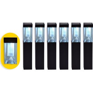 Tuinverlichting 6 stuks in de verpakking - Duurzame Solar Lamp met 2 LED's - 35.5 cm Hoogte - 6 tot 8 Uur Verlichting - Roestvrij