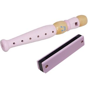 Houten blokfluit en mondharmonica roze