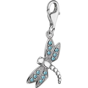 Quiges – 925 - Zilver – Charm - Bedel - Hanger - Libelle met Blauwe Zirkonia - met – sterling - zilver - karabijnslot - geschikt - voor - Zinzi, Thomas – Sabo - Ti Sento - Bedelarmband HC267