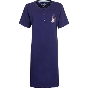 Medaillon Dames Nachthemd - 100% Katoen - Donker Blauw - Maat M