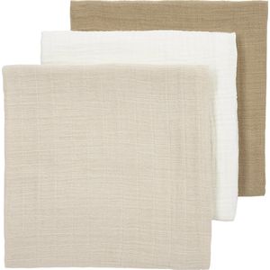 Meyco Baby Uni pre-washed hydrofiele doeken - 3-pack - pre-washed hydrofiel - offwhite/soft sand/taupe - 70x70cm