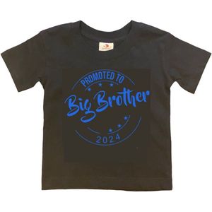 Shirt Aankondiging zwangerschap Promoted to Big Brother 2024 | korte mouw | Zwart/blauw | maat 86/92 zwangerschap aankondiging bekendmaking Baby big bro brother Grote Broer