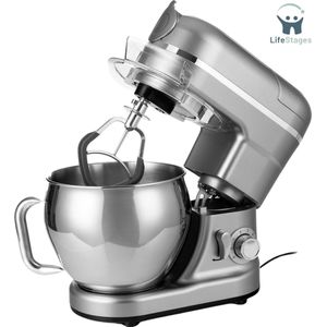 LifeStages - Keukenmachines & Mixers - Multifunctionele Keukenmachine 3 in 1 - 3000 W - Kneed En Roermachine Met Vleesmolen - En 1,5 Liter Citruspers Met Planetair Systeem - Inclusief Worstset - Muffinbakjes En Bakset - Zilver