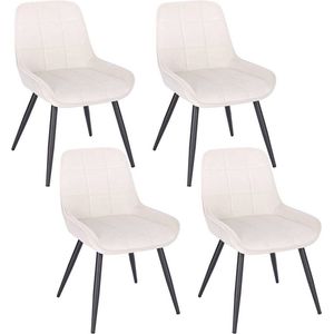 Set Van 4 Eetkamerstoelen Gestoffeerde Stoel Fluweel Accent Stoel Met Rugleuning Crème Wit