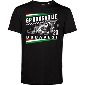 T-shirt Vlag GP Hongarije Budapest 2023 | Formule 1 fan | Max Verstappen / Red Bull racing supporter | Zwart | maat L