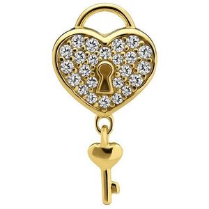 Lucardi Dames Zilveren goldplated bedel hart met sleutel - Hanger - 925 Zilver - Goudkleurig